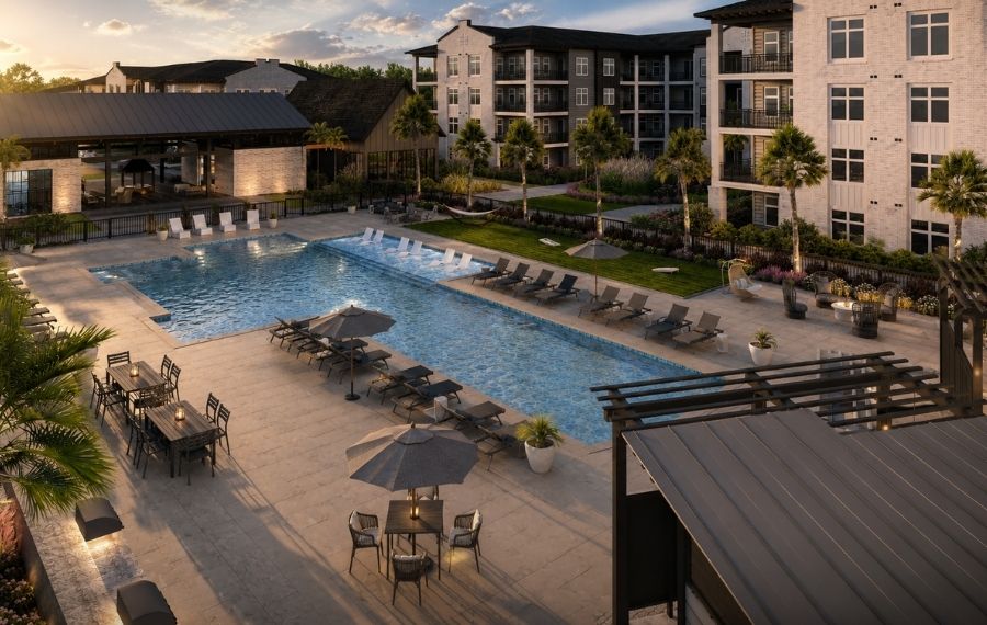 Resort-Style Pool with Lounge Chairs and Hammocks | Brooking Square Apartments, Cainhoy Peninsula