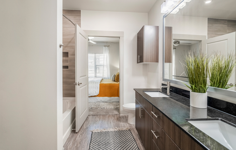 Larq Henderson | Dallas, TX apartments | wood-grain cabinets