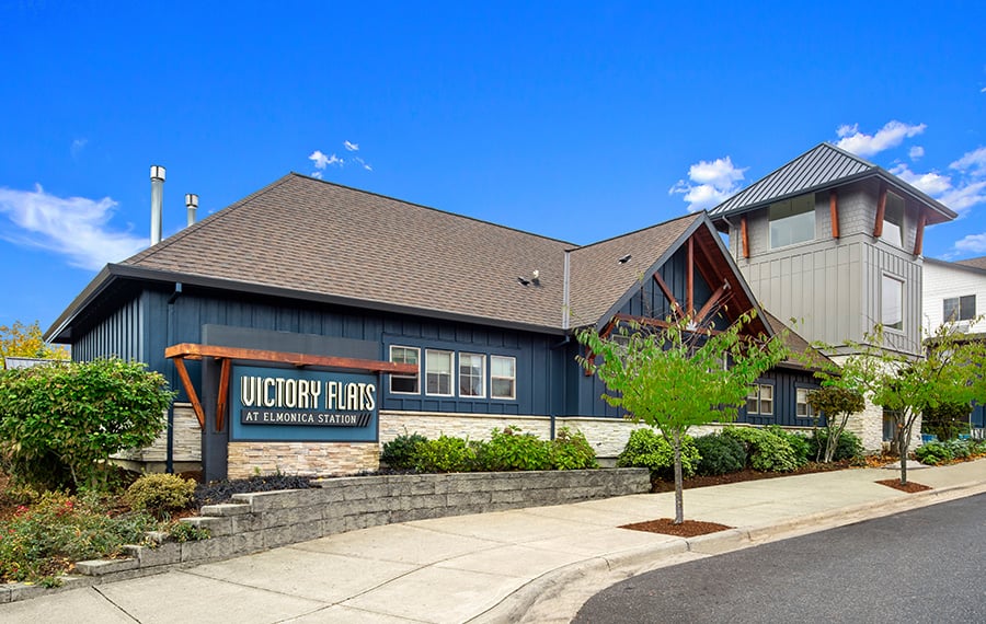 Beaverton OR Apartments For Rent near Elmonica MAX Station - Victory Flats building exterior