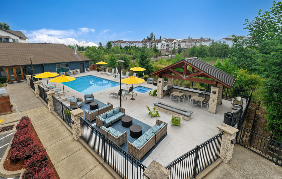 Beaverton OR Apartments For Rent near Elmonica MAX Station - Victory Flats Pool