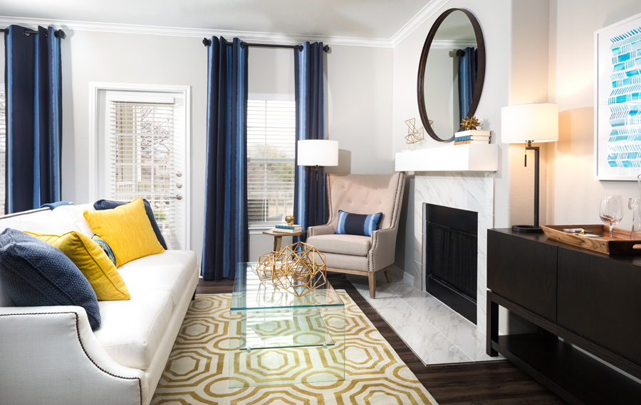 Villas At Stonebridge Ranch Apartments in McKinney Texas living room with fireplace