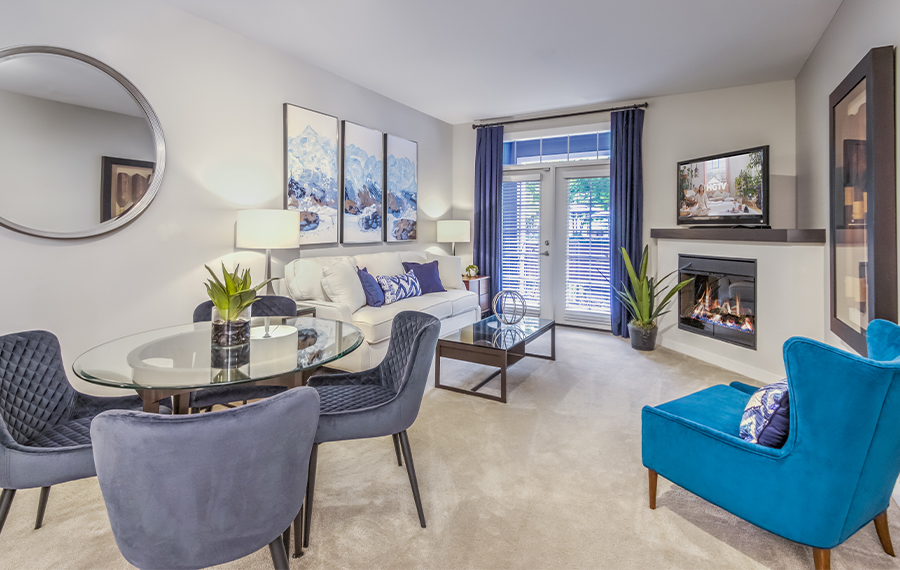Apartments near Charlotte Douglas International Airport - Gramercy Square at Ayrsley - fireplace