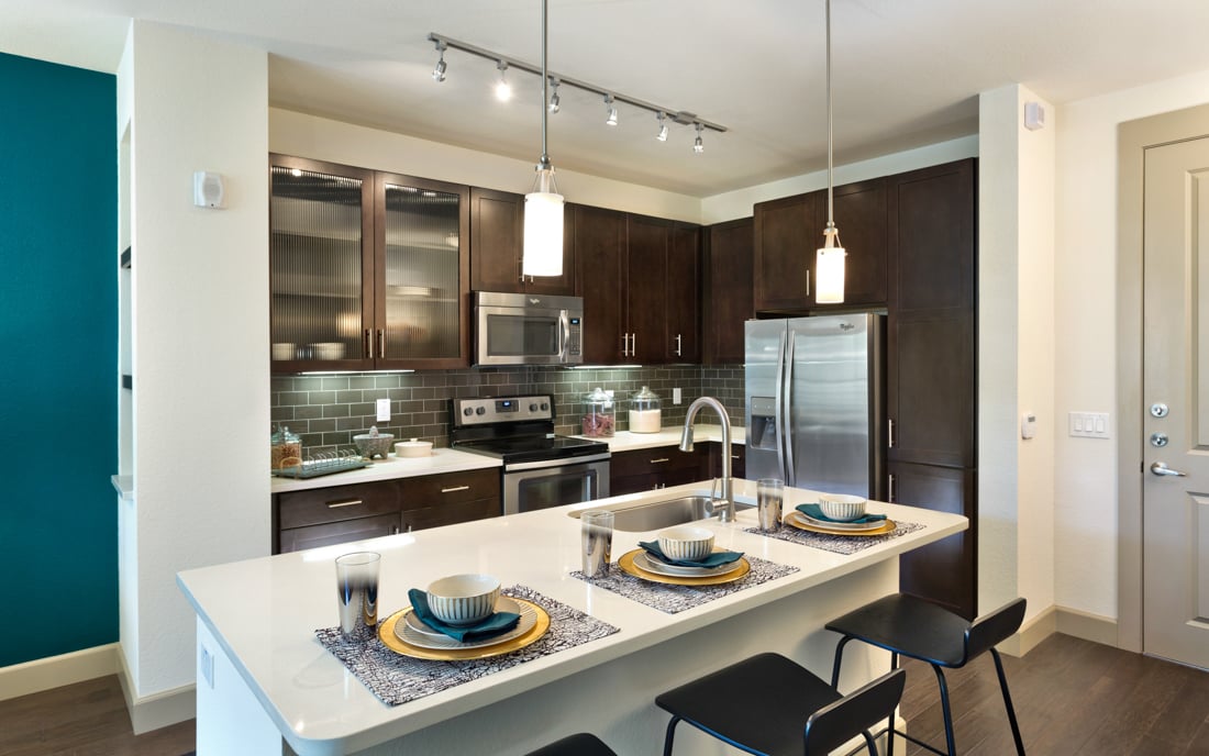 Phx apartments - Citrine Modern kitchen with granite or quartz countertops in kitchen and bath
