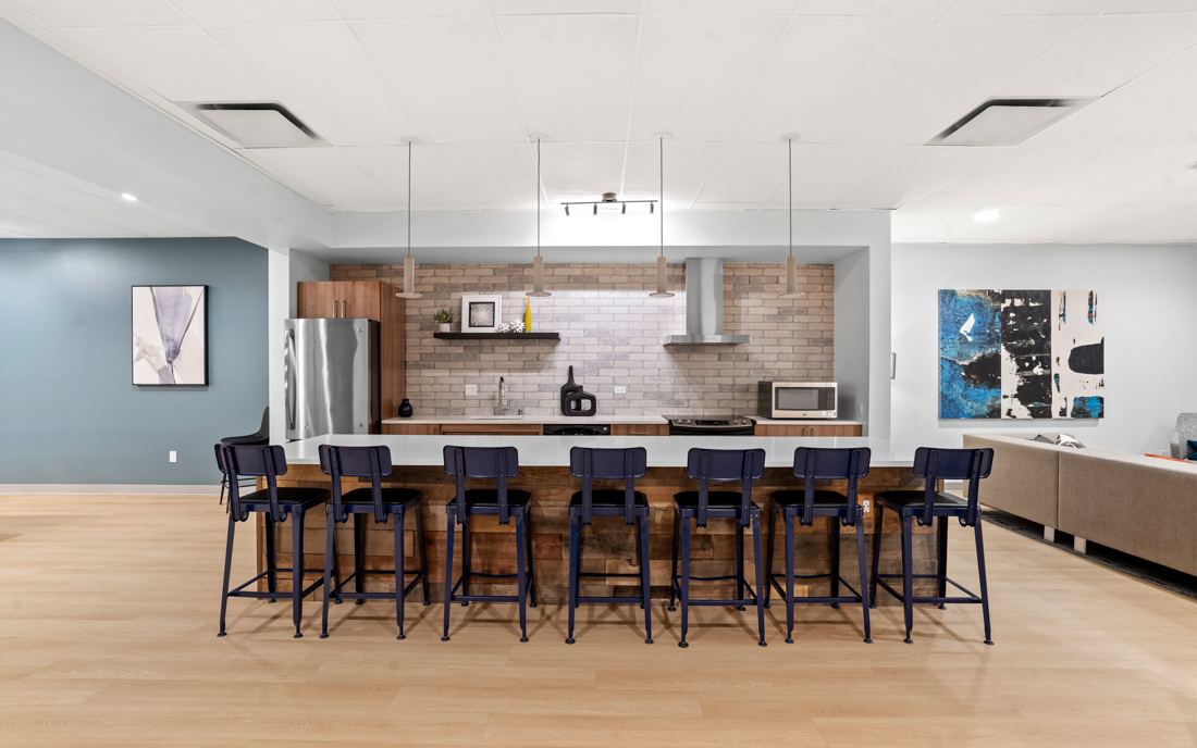 Neptune apartments in South Lake Union, WA - Resident lounge with demo kitchen