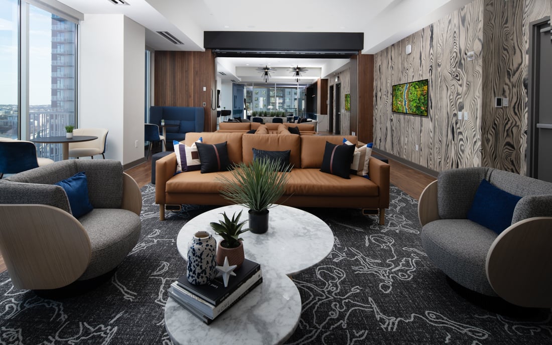  Austin tx apartments downtown - SkyHouse Austin poolside terrace with outdoor TV's and fireplace
