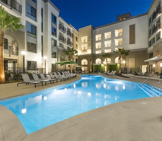 Luxury apartment homes in Brea, CA - Joule La Floresta - pool and cabanas