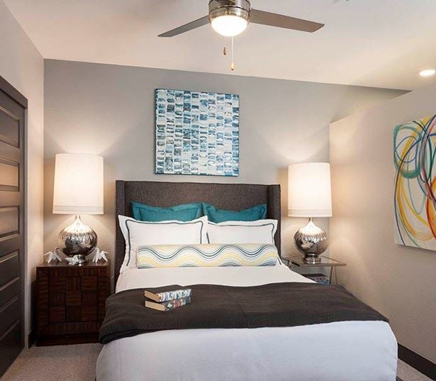 Studio LoHi Apartments - Bedroom with ceiling fans Denver CO Apartments in LoHi