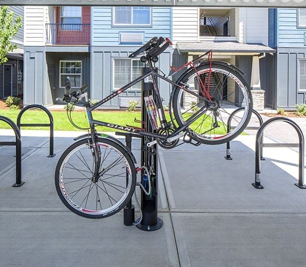 Victory Flats apartments near IBM in Beaverton - Covered bike parking with main maintenance stations