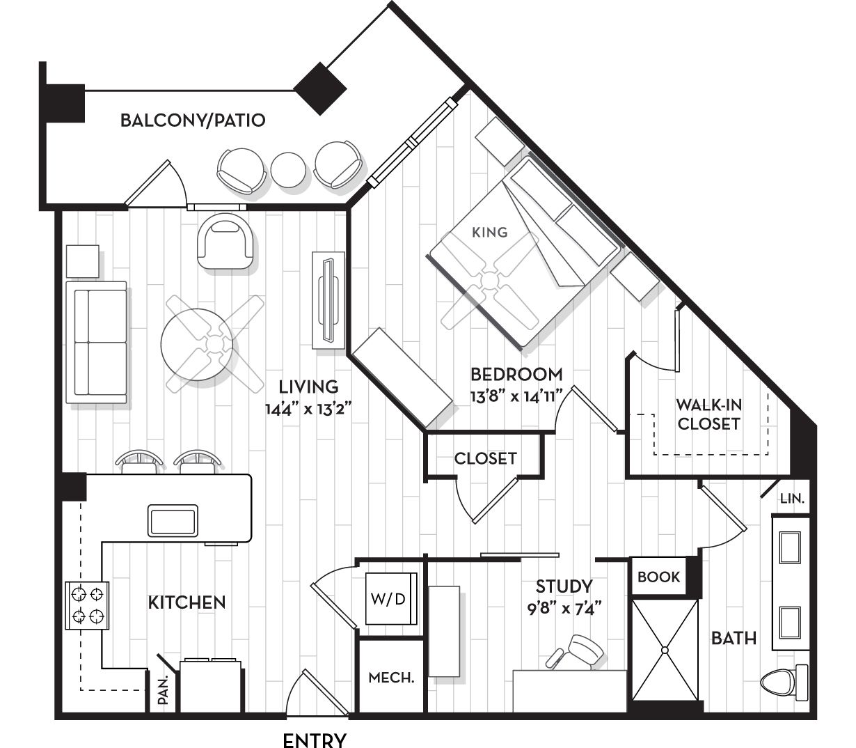 1 Bedroom Apartments in Charleston, SC - Brooking Square - Indigo Floor Plan