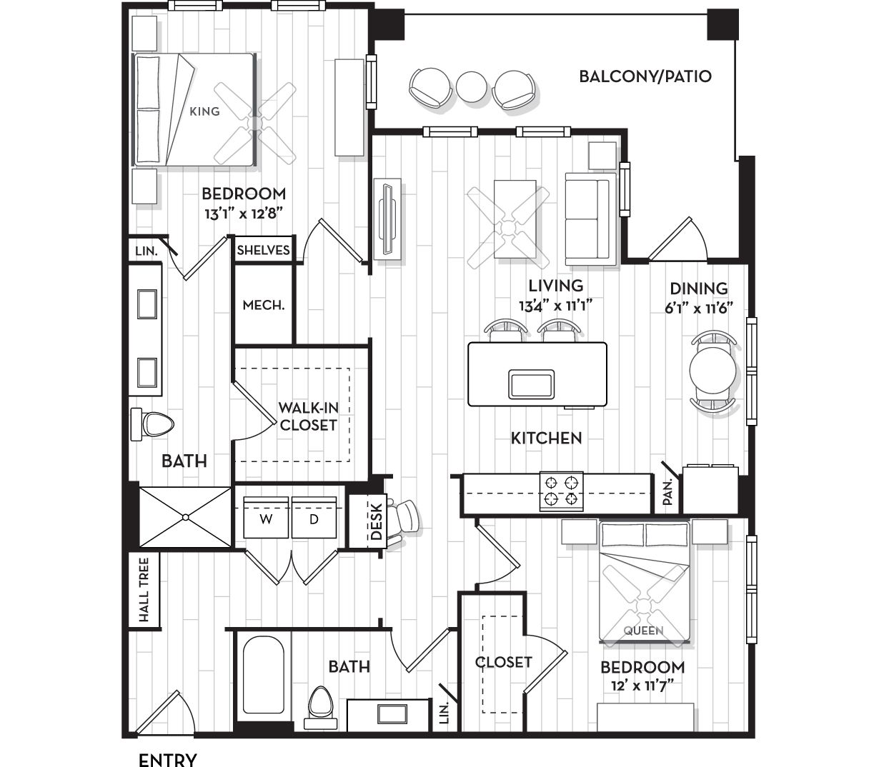 2 Bedroom Apartments in Point Hope Charleston - Brooking Square - Kiawah Floor Plan
