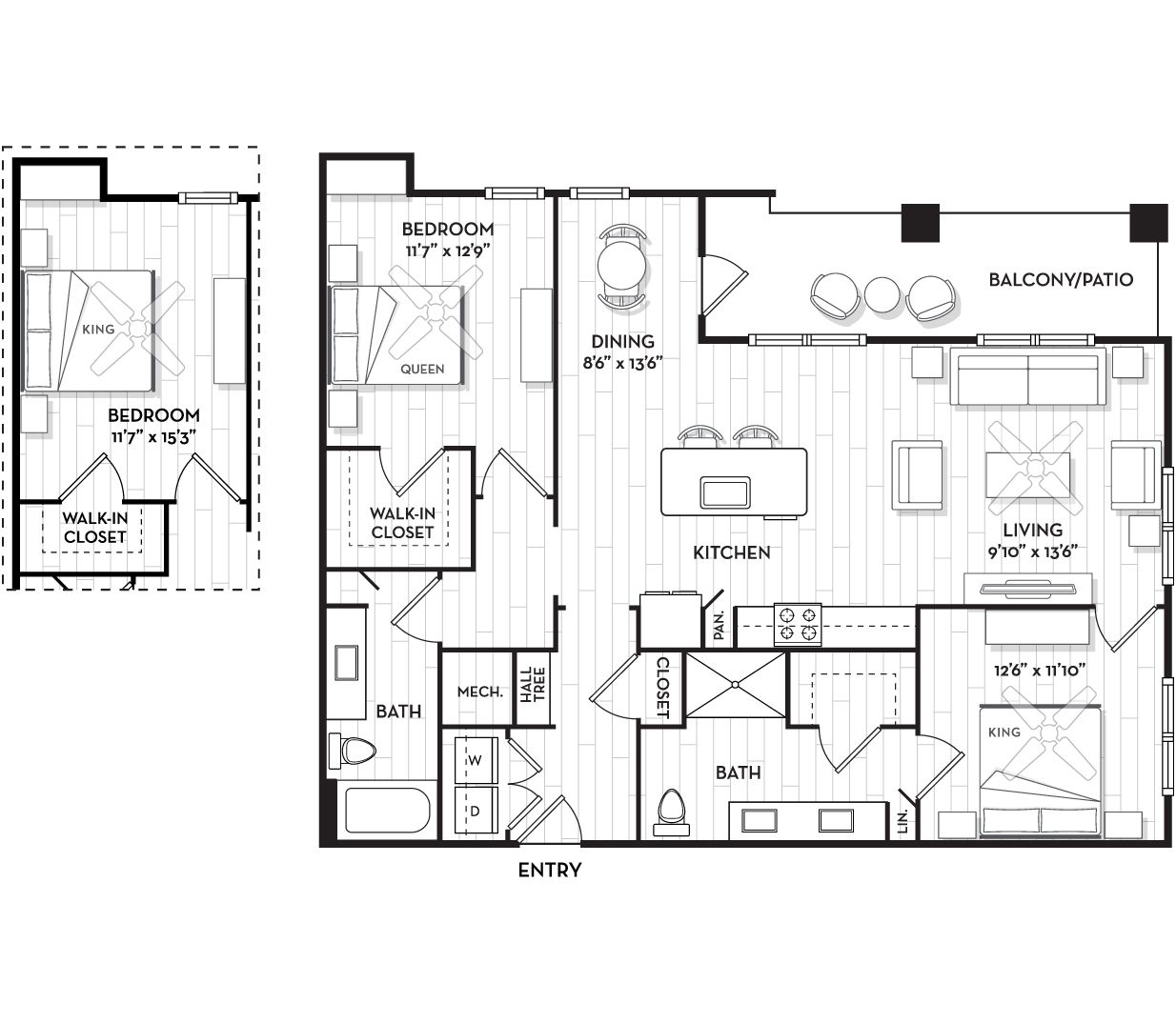 2 Bedroom Townhomes for Rent in Charleston - Brooking Square - Seabrook Floor Plan
