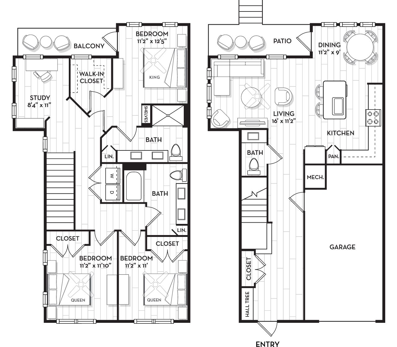 3 Bedroom Rentals in Charleston - Brooking Square Apartments and Townhomes - Shoreline Floor Plan