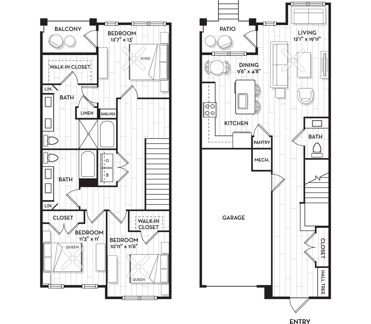 2 Bedroom Townhomes for Rent in Charleston - Brooking Square - Waterline Floor Plan