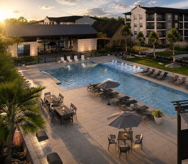 Resort-Style Pool with Lounge Chairs and Hammocks | Brooking Square Apartments, Cainhoy Peninsula