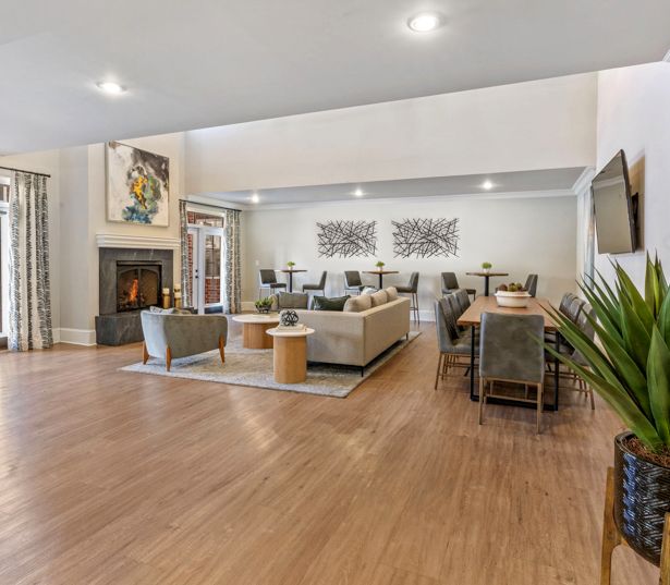 Cary Apartments for rent in Southpoint - Chancery Village clubroom with cozy fireplace