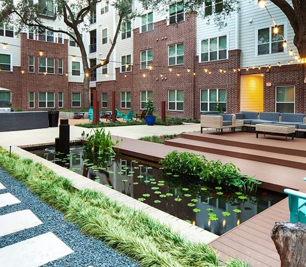 Rice village apartments houston tx - District at Greenbriar Zen Garden With Koi Pond