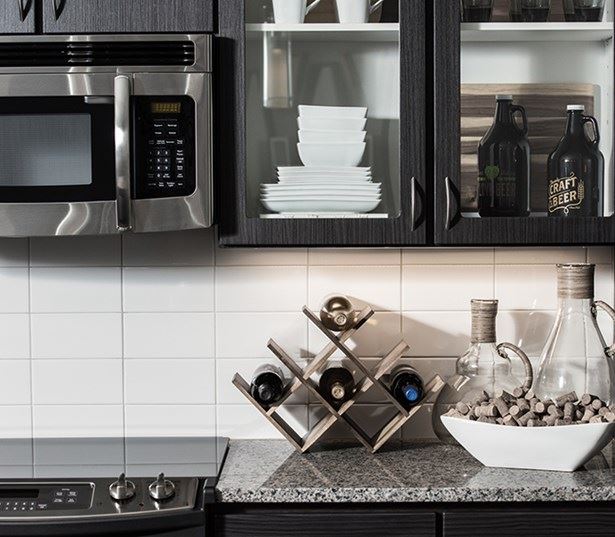Hartley Flats Modern kitchen with subway style backsplash Denver CO - RiNo