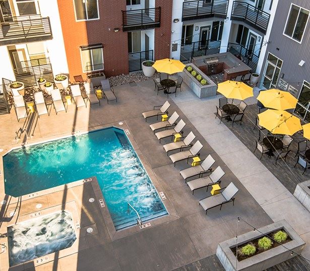Hartley Flats Resort-style swimming pool Denver CO - RiNo