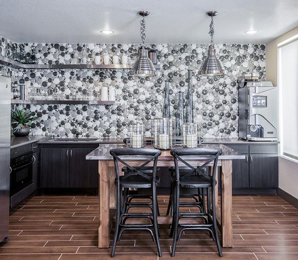 Hartley Flats Resident lounge with gourmet kitchen Denver CO - Downtown