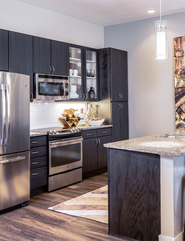 Hartley Flats Kitchen with stainless steel appliances Denver CO - Ballpark