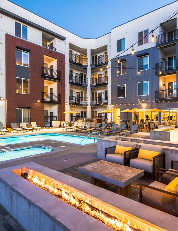 Hartley Flats Sundeck with lounge seating Denver CO - Ballpark