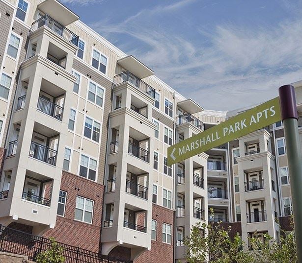 Raleigh, NC Apartments on the Greenway - Marshall Park Exterior Building and Sign