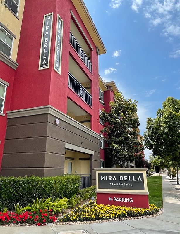 Linda Vista apartments for rent in San Diego - Mira Bella Entry Monument
