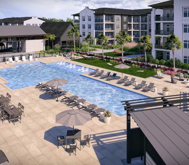 Resort-Style Pool with Lounge Chairs and Hammocks | Brooking Square Apartments, Cainhoy Peninsula