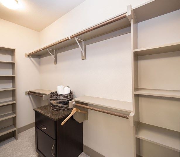 StoneLedge Apartments - walk in closets custom shelving - Grapevine Lake Apartments