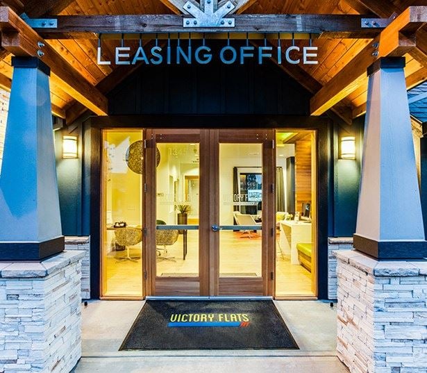 Beaverton OR Apartments For Rent near Elmonica MAX Station - Victory Flats Exterior leasing office