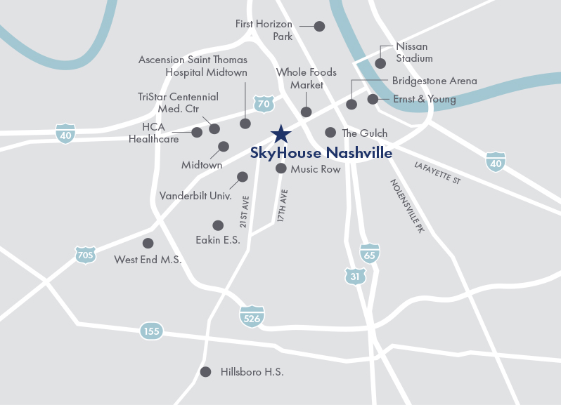 Downtown Nashville apartments for rent - SkyHouse Nashville neighborhood 