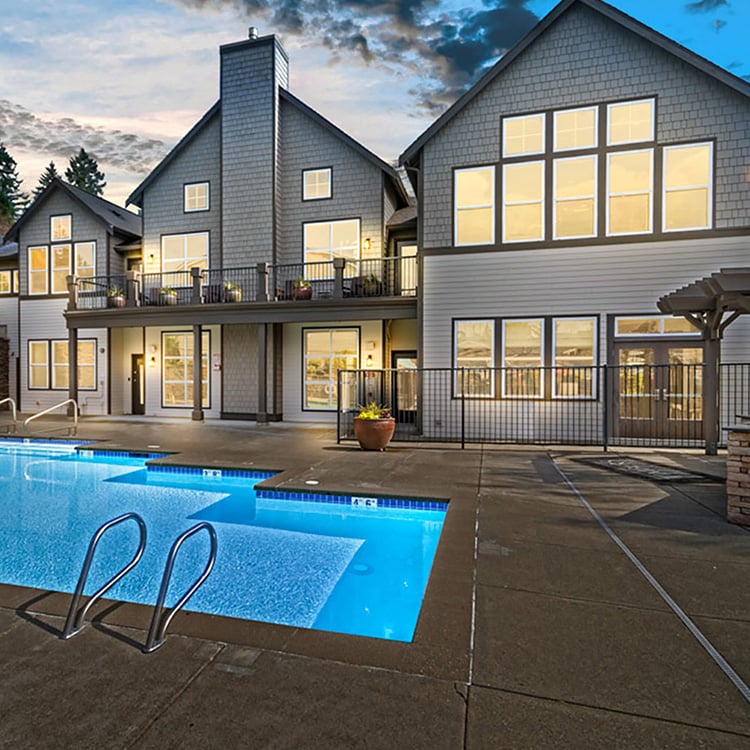 Issaquah, WA Apartments for Rent - The Timbers at Issaquah Ridge - Pool at night