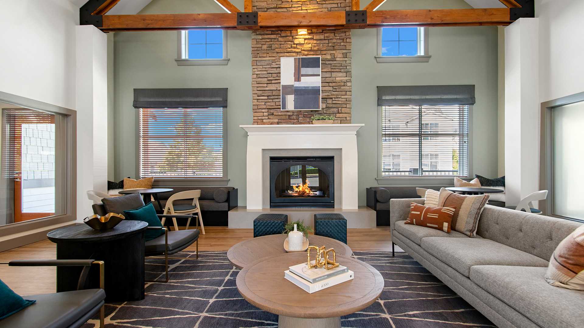 Snoqualmie Falls apartments for rent near Sanmar - The Timbers at Issaquah Ridge - Beautiful Resident clubhouse with fireplace